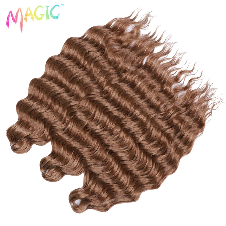 Anna Synthetic Hair 24 Inch Water Wave Braiding Hair Extensions Ombre Blonde Deep Wave Afro Curl Twist Crochet Hair for Women