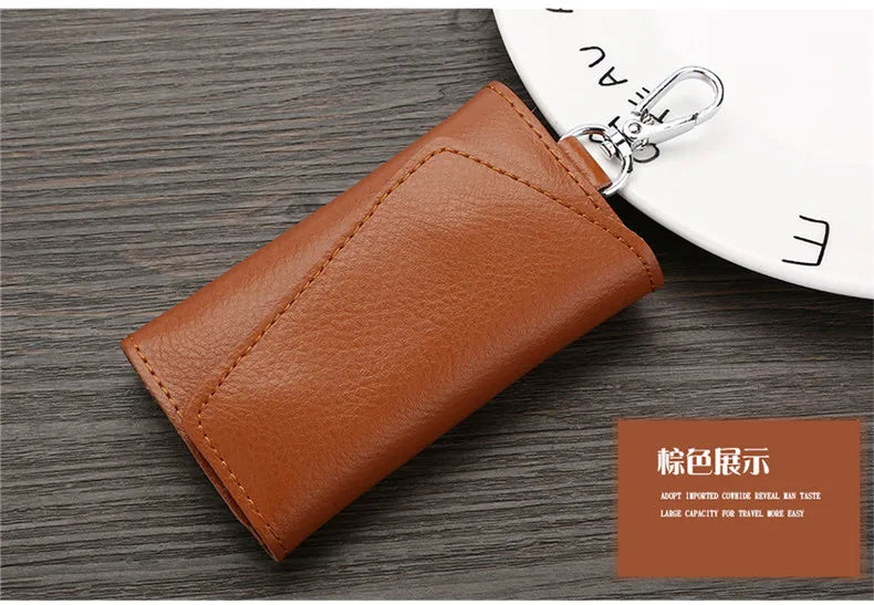 New Genuine Leather Keychain Men Key holder key organizer Pouch Car Key pouch Wallet Housekeeper Key Case Mini Card Bag