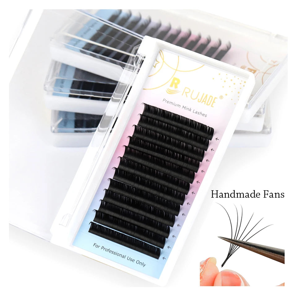 Rujade All Sizes 6-20mm Individual Eyelash Extension Matte Black Premium Russian Volume Eyelash Handmade Faux Mink Lashes Cilias