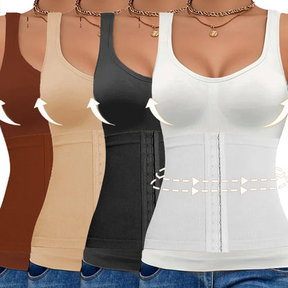 1PC Highly Elastic Women'S 3in1 Camisole Seamless Waist Trainer Removable Bra Pad Hook Adjustable Tummy Control Shaping Tank Top