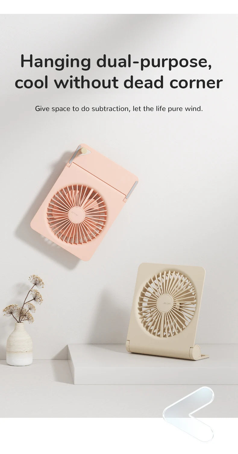 JISULIFE Mini Portable Fan Desktop Fan USB Charging Quiet Foldable Hanging Standing Cooling Fan for Travel Office Home