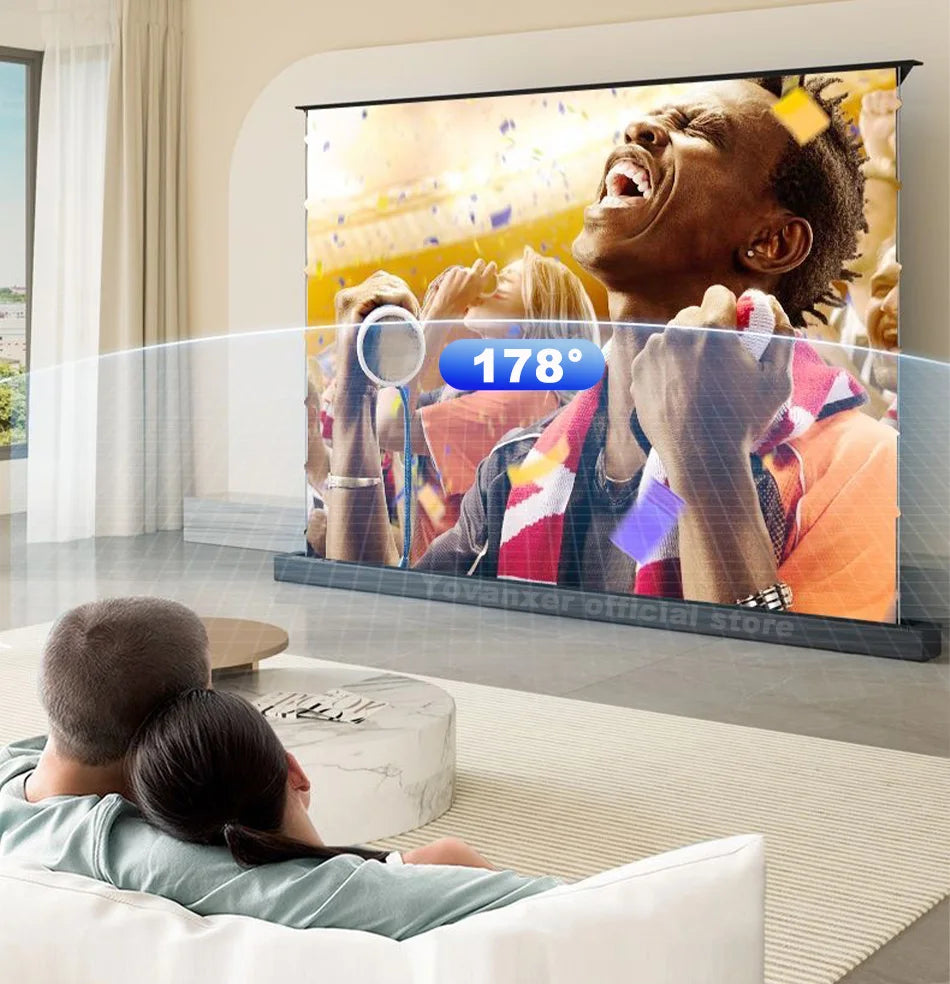 2025 New 120 inch ALR Rejecting Motorized Electric Tab Tension Floor Rising Projector Screen Square Shell  for UST Projector