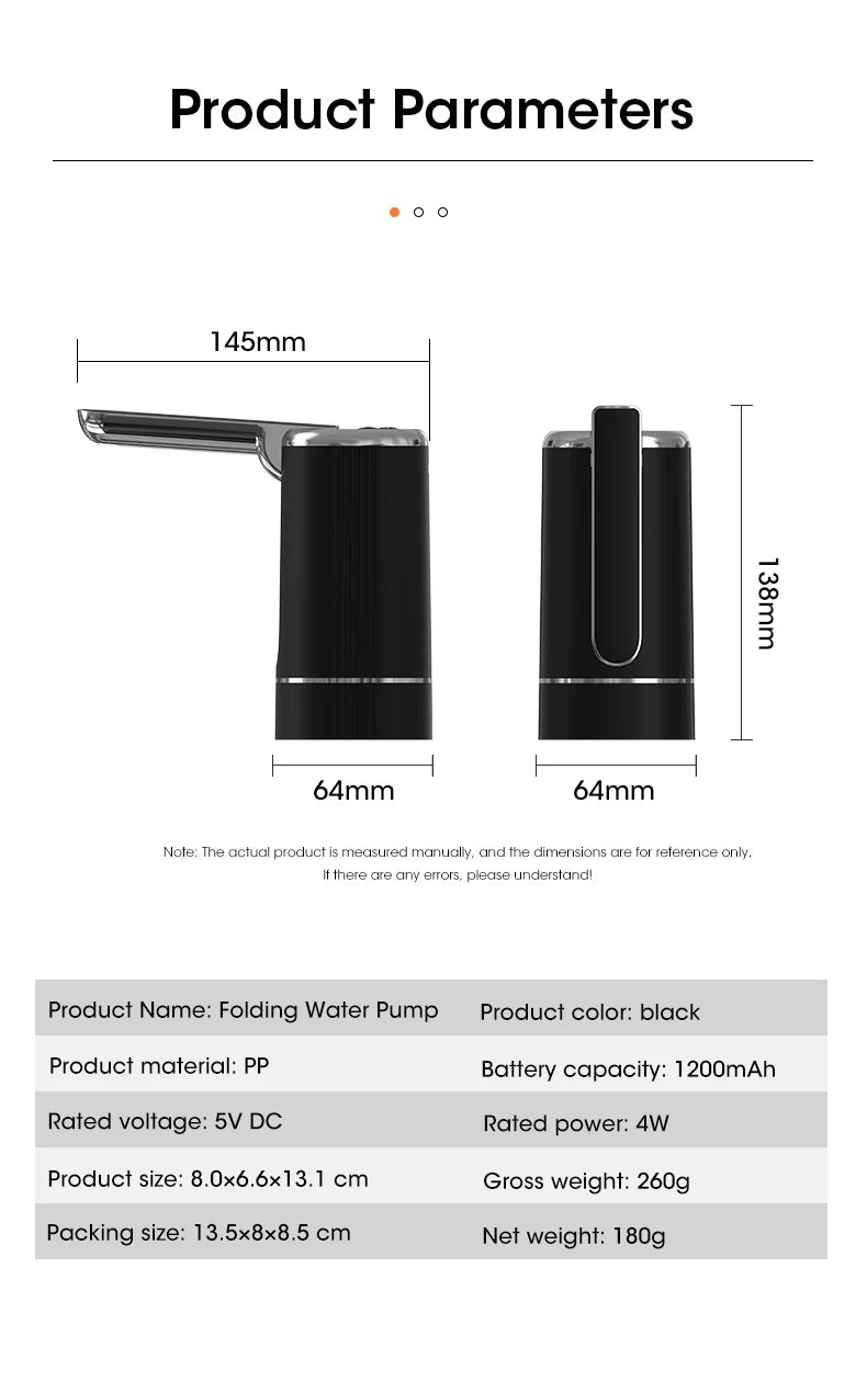 Electric Water Pump Bucket Water Suction Device Water Intake Device Household Office USB Outdoor Convenient Water Dispenser