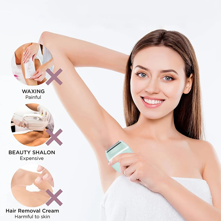 Battery powered, stainless steel blade electric shaver, multifunctional full body hair removal