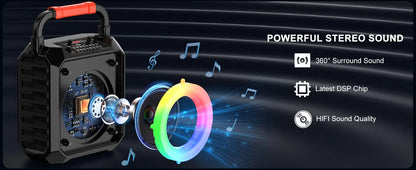 Karaoke Machine with 2 Wireless Microphones, Portable Speaker with LED Lights for Kids and Adults, Supports Bluetooth/USB/TF/AUX