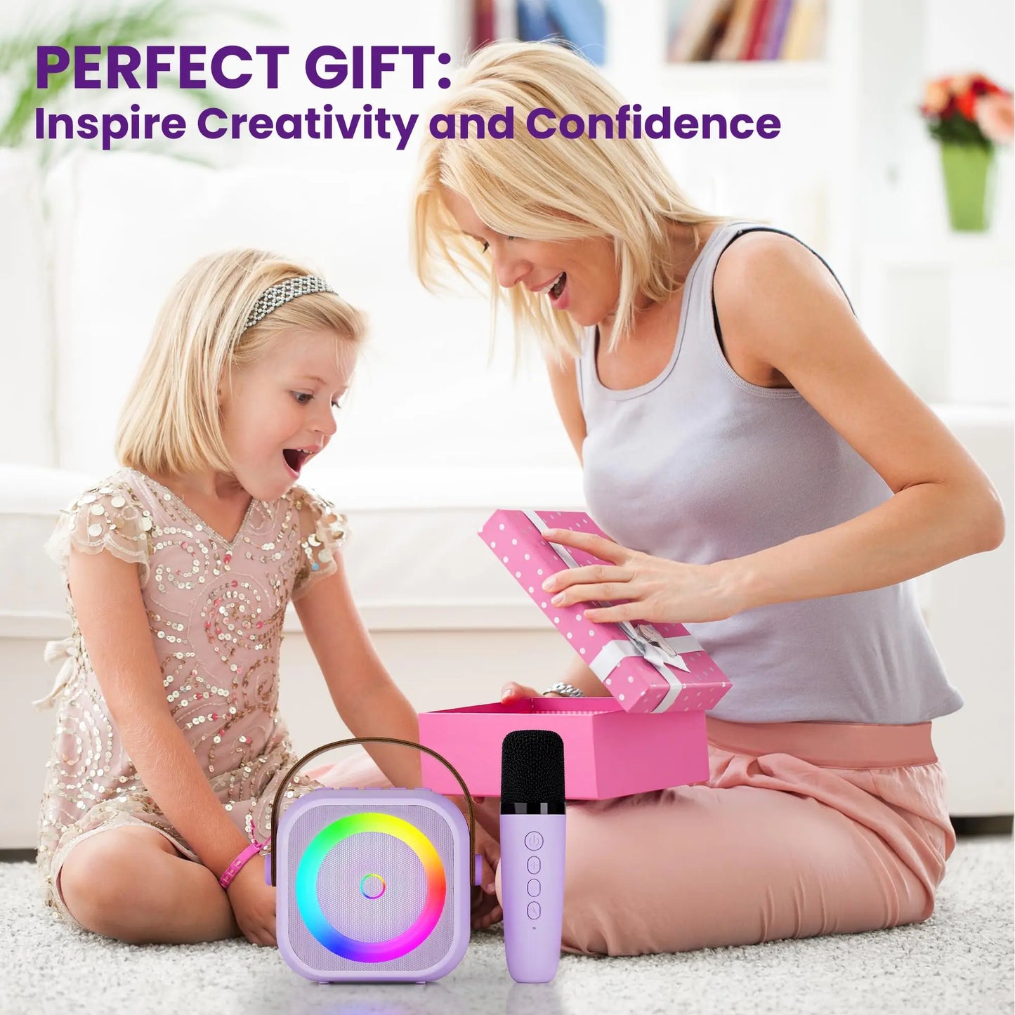 Haomuren Portable Karaoke Machine with Wireless 1 or 2 Microphone Mini Bluetooth Speaker for Children Singing Family Party Gift