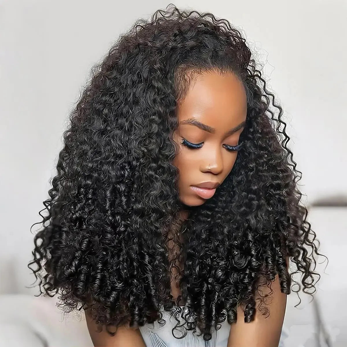 Burmese Curly Crochet Human Hair Pre Looped Deep Wave Human Hair Crochet Miracle Knots Feathered Human Crochet Hair Extensions