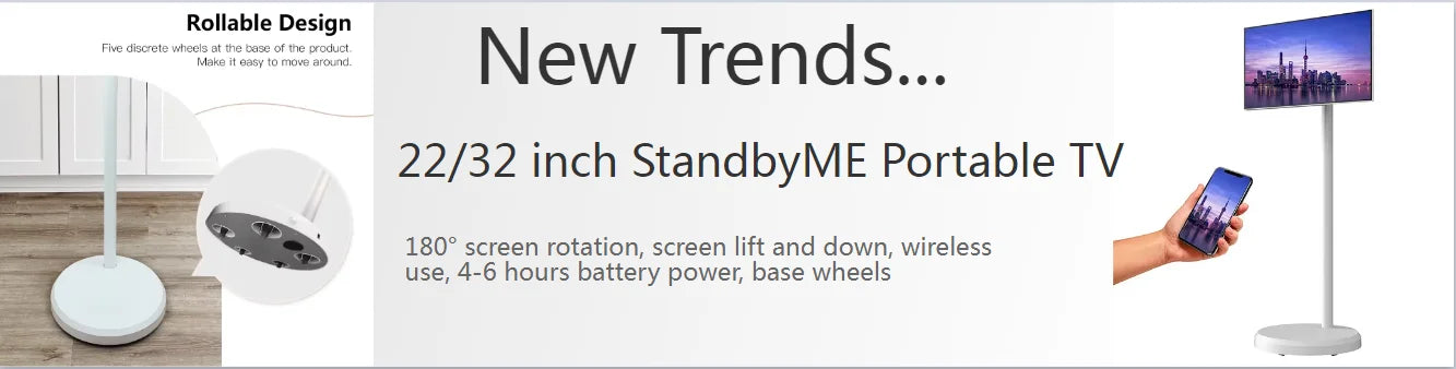 Portable Smart Android 13 TV Monitor 32 Inch FHD IPS LCD 60Hz 120% SRGB Multi-Touch Display Stand Battery Wireless Mirror