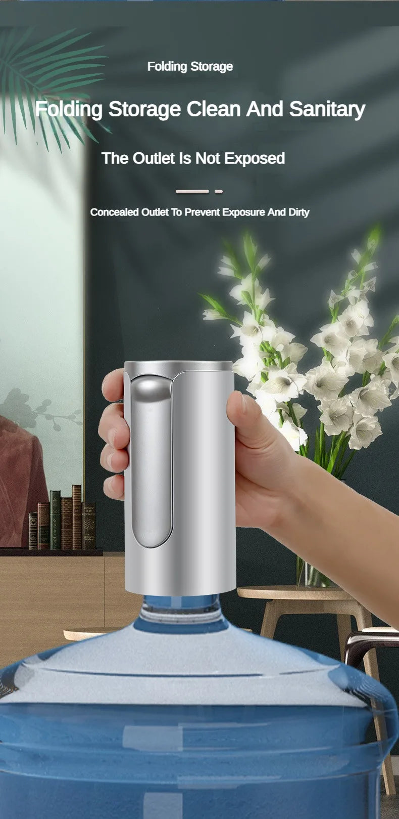Electric Water Gallon Bottle Pump Automatic Water Dispenser Pump 19 Liters Foldable Desktop Water Bottle Pump USB Rechargeable