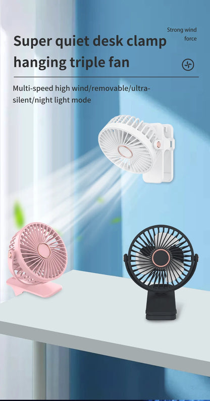 Portable USB Mini Handheld Clip Fan Convenient And Ultra-quiet Electric Fan Rechargeable Student Cute Small Cooling Ventilador