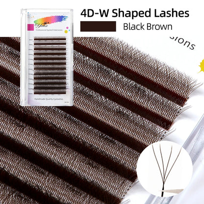 Yelix Brown Eyelashes W Shaped Eyelash Extensions Single Tips 2D 3D 4D 5D Premade Fans Lahses Soft Natural Individual Lahes