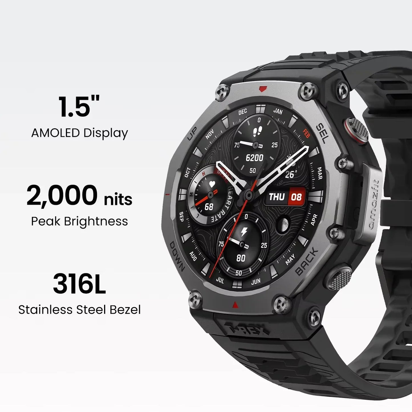 Amazfit T-Rex 3 Smartwatch 48mm AMOLED Display 6 Satellite Systems Dual Band GPS 170 Sports Mode Smart Watch