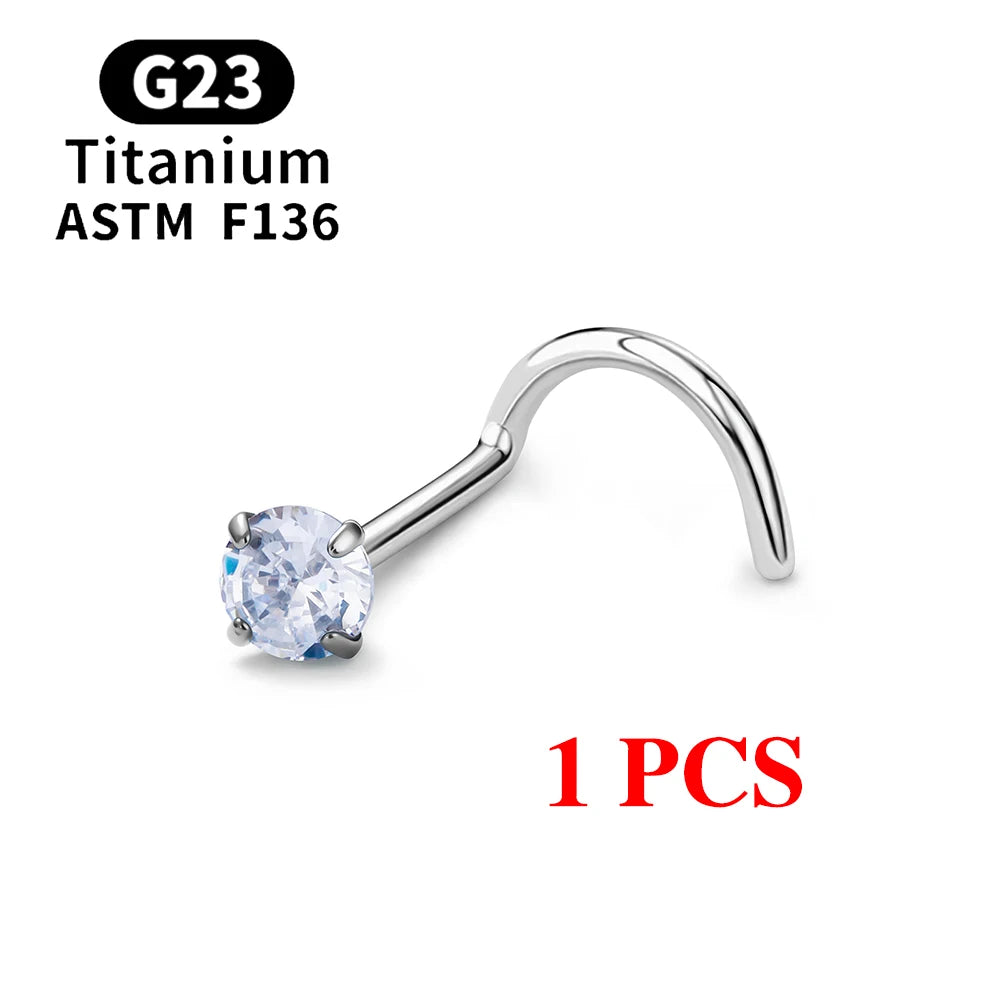 1/10PCS ASTM F136 G23 Titanium Piercing Nose Stud 20G L-Shape Nariz Studs With Zircon 2-3mm Nose Rings Nostril Piercing Jewelry