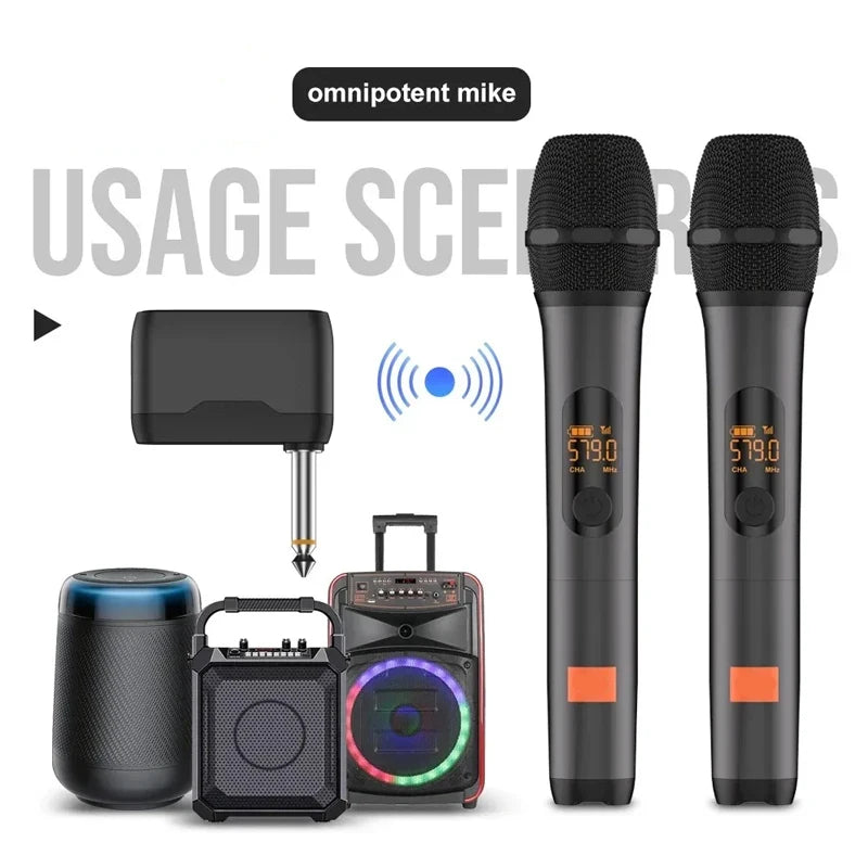 Microphone Wireless UHF 2 Channel Karaoke System Built-in Lithium Battery Cordless Handheld Mic For JBL Church Party Speaker