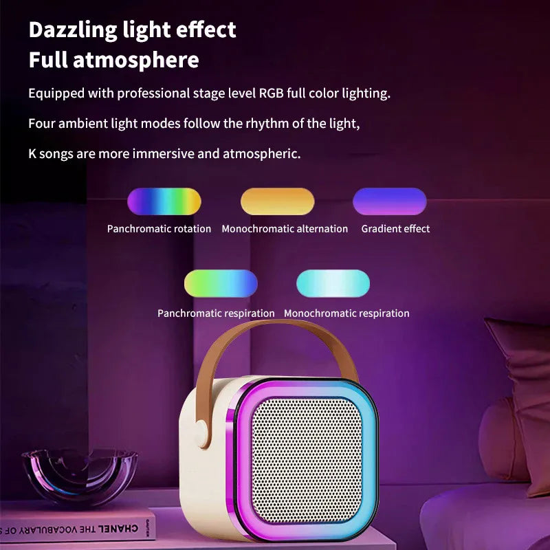 K12 karaoke machine with 1/2 wireless microphones portable 5.3 PA Bluetooth speaker system RGB lights audio home KTV kid gifts