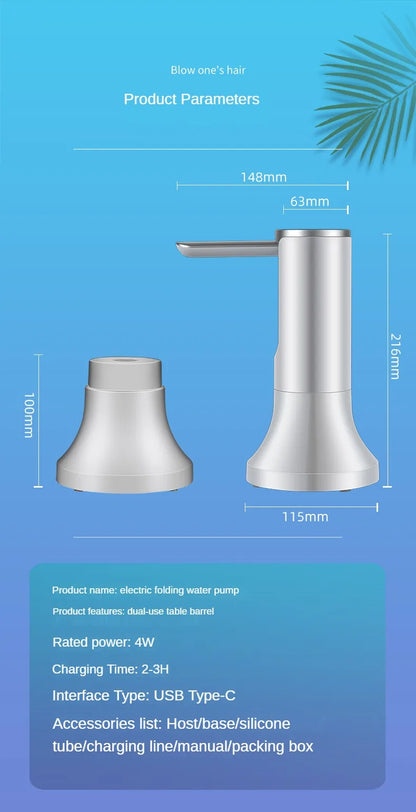 Electric Water Gallon Bottle Pump Automatic Water Dispenser Pump 19 Liters Foldable Desktop Water Bottle Pump USB Rechargeable