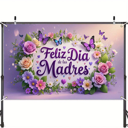 Spanish Mother's Day banner with roses and butterflies - suitable for home, graduation, indoor/outdoor, and holiday occasions
