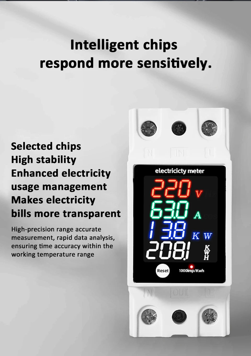 ZS-6035VAKW Digital Energy Meter Din Rail Electricity Usage Monitor AC30-400V Voltmeter Ammeter Watt Kwh Frequency Power Meter
