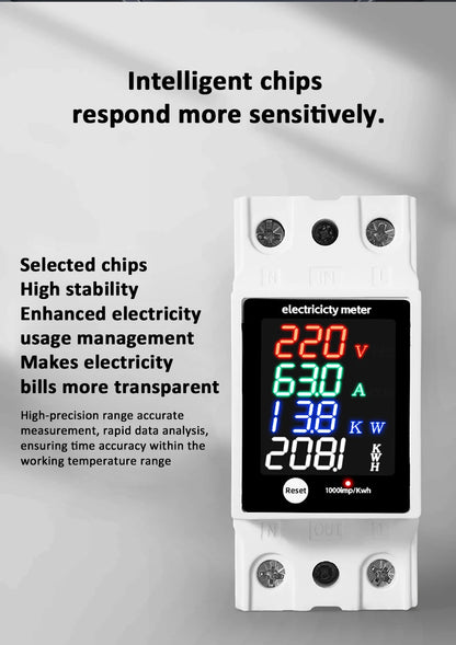ZS-6035VAKW Digital Energy Meter Din Rail Electricity Usage Monitor AC30-400V Voltmeter Ammeter Watt Kwh Frequency Power Meter