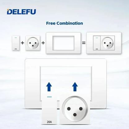 DELEFU White Retardant PC Israel USB Type C Fast Charging Wall Socket Light Tuya Wifi Smart Switch Sat TV Tel Doorbell Curtain