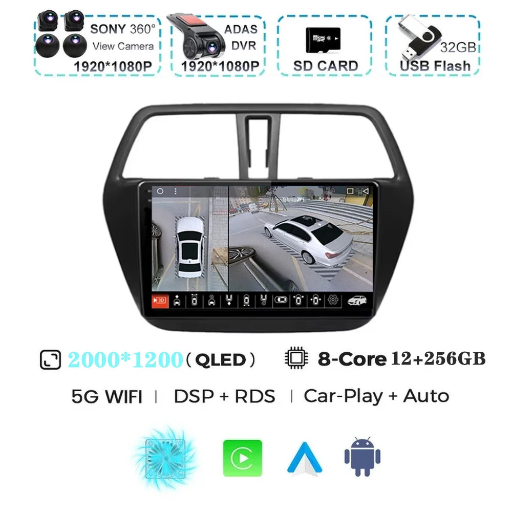 For Suzuki SX4 S-Cross 2014 2015 2016 2017 Android 15 Car Radio Multimedia Player Stereo GPS WIFI+4G wireless Carplay Auto video