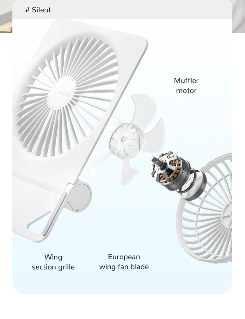 JISULIFE Mini Portable Fan Desktop Fan USB Charging Quiet Foldable Hanging Standing Cooling Fan for Travel Office Home