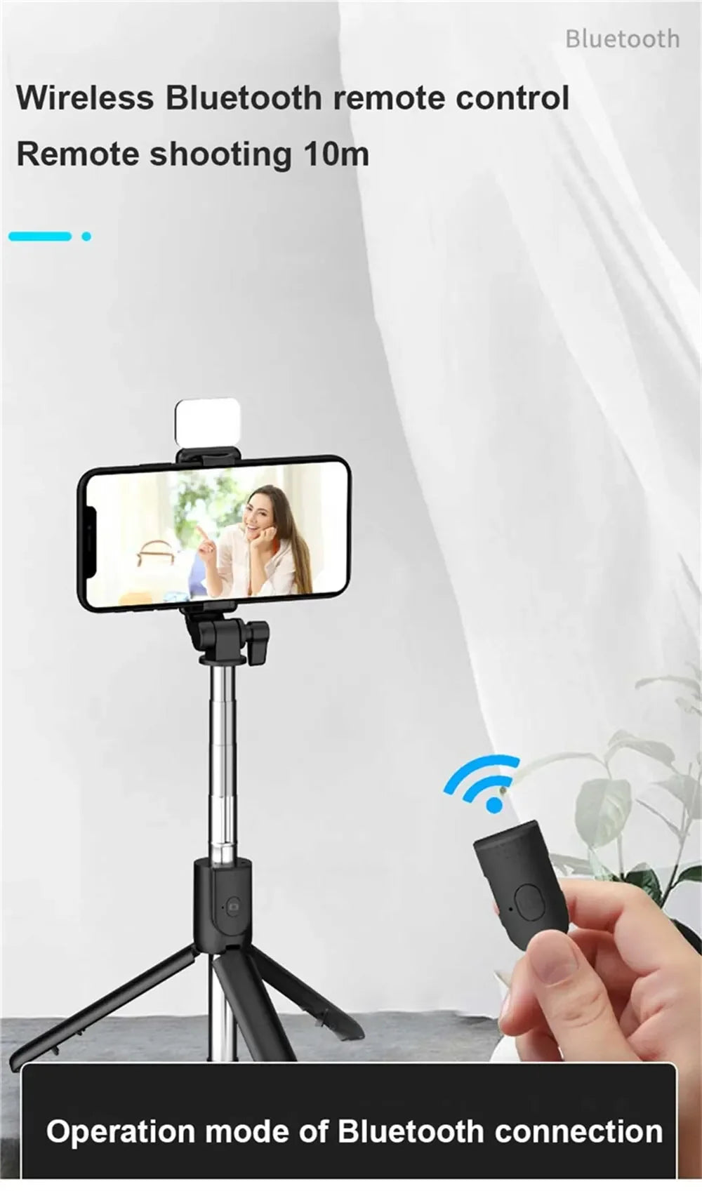 Cell Phone Selfie Stick Tripod Bluetooth Remote Wireless Selfi Stick Phone HolderStand with Beauty Fill Light for Phone