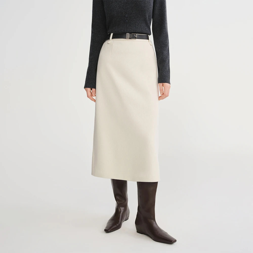 DUSHU Classic Long and Short Elastic Waist A-line Skirt 2025 Winter Skirt for Women Solid Simple Commuting Office Ladies College