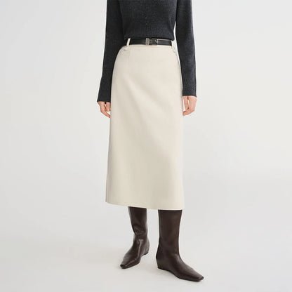 DUSHU Classic Long and Short Elastic Waist A-line Skirt 2025 Winter Skirt for Women Solid Simple Commuting Office Ladies College