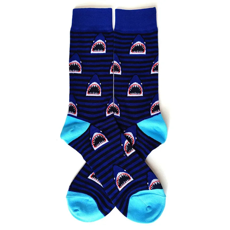 58 Style Cartoon Men Socks Fish bird parrot shark Theme Cotton Novelty Funny Hip Hop Trend Street Long Socks