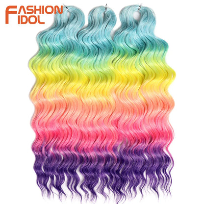 Anna 24 Inch Synthetic Hair Water Wave Braiding Hair Extensions Ombre Blonde Deep Wave Afro Curl Twist Crochet Hair for Women
