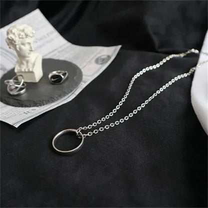Fashion Titanium Steel Ring Pendant Necklace Metal Silver Couple Chain Necklace Men Women Hip Hop Jewellery Gift