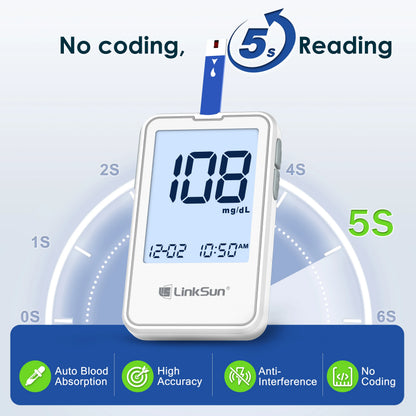 G-425-1 LinkSun Blood Glucose Meter Kit 50/100pcs Test Strips Lancets for Diabetes Monitor Digital Glucometer Blood Sugar Meter