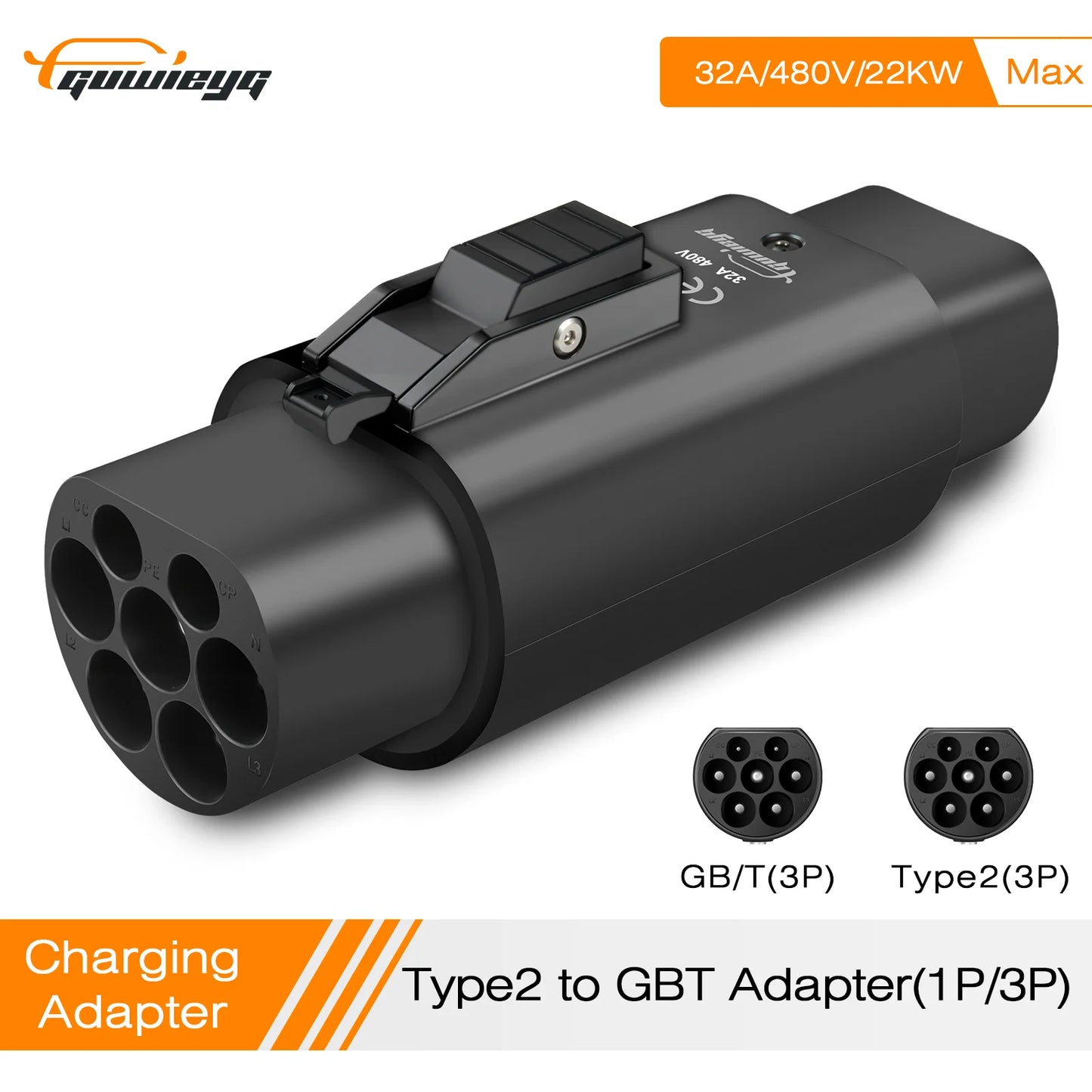 GUWIEYG Type 2 to GBT EV Adapter 32A 1 Phase / 3 Phase Converter EVs Type2 Charging to GB/T EVSE Charger Electric Vehicle Cars