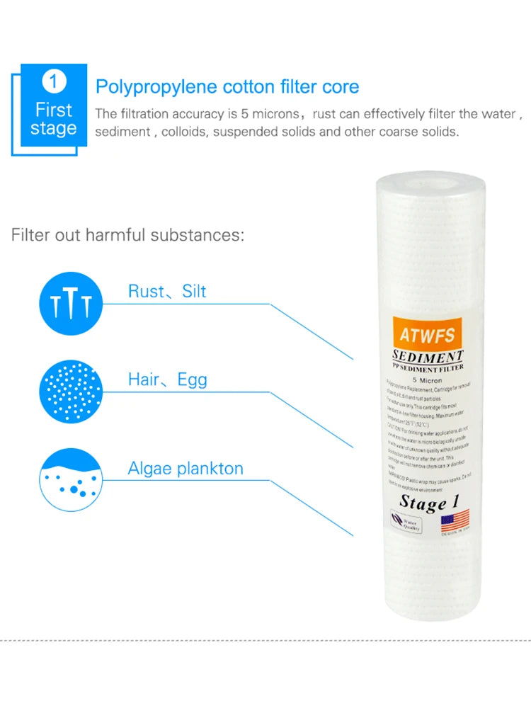 ATWFS Water Purifier Filter 5 Micron 4 x 10" ppf Filter Sediment Water Filter Cartridge (4 pcs) Aquarium pre-filters