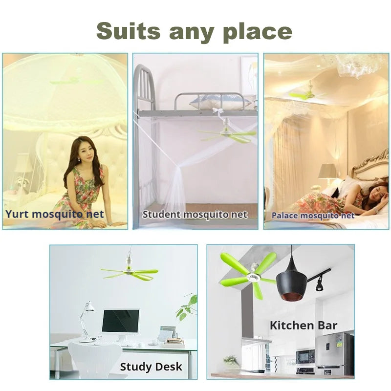 Silent 5 Leaves Ceiling Canopy fan with 1.8m switch Hanging Fan for Camping Bed Dormitory Tent 220V