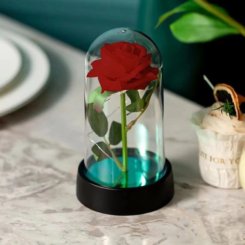 Red Rose Artificial Flowers Creative Valentine's Day Mother's Day Gift Rose in Glass Cover Light Up Rose Wedding LED Galaxy Rose