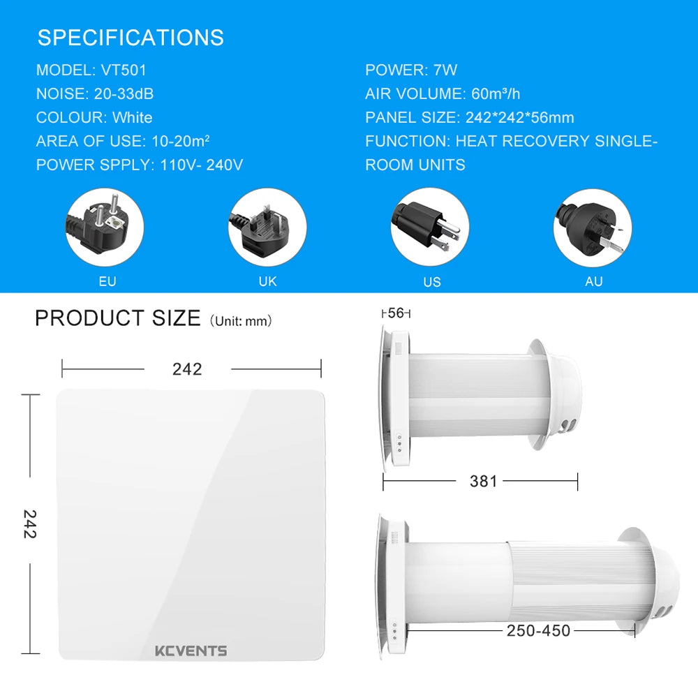 KCvents VT501WiFi 150mm Heat recovery ventilation room Ventilator Fresh Air Fan With Ceramic Hepa Filter Ventilation System Mute