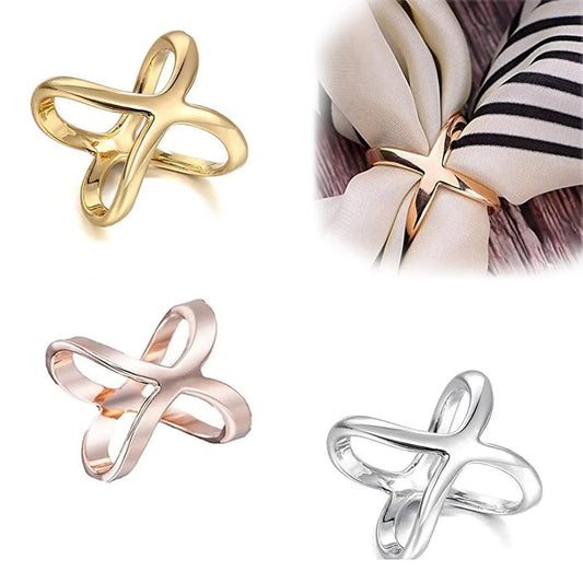 X-Shaped Scarf Clips - Elegant Silk Scarf Buckle Rings for Shawl T-Shirt Hem, Multi-Functional Fashion Clips for Women