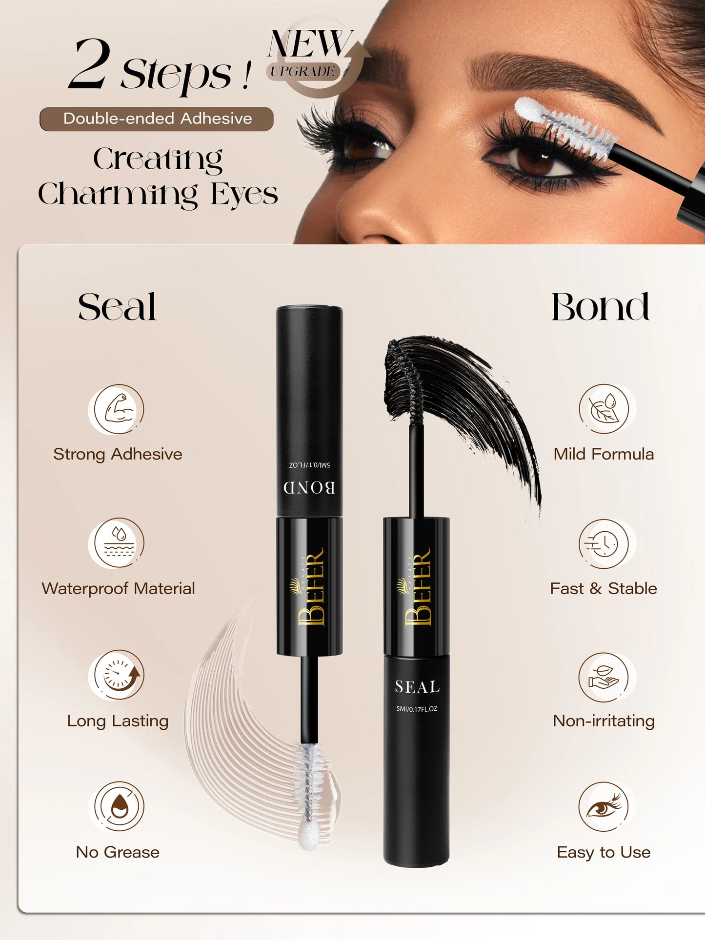 BEFER Glue For Eyelashes 2in1 Lash Bond And Seal Eyelash Glue+Eyelash Remover Waterproof Eyelashes Adhesives Strong Fixed Lash