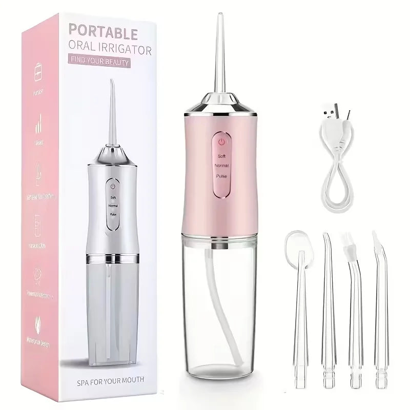 Portable Electric Water Flosser, With 4Nozzles, UsB Charging, 3 Smart Modes,Fully Automatic Handheld Oral lrrigator,Dental Clean