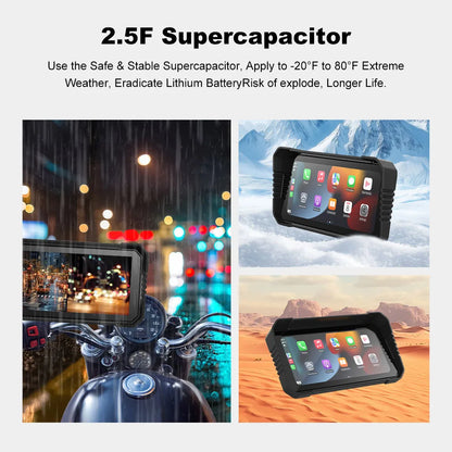 BEPOCAM 5"/6.25" Motorcycle GPS Navigation DVR Carplay Screen for Moto Dual Cameras Drive Recorder IPX7 Waterproof Moto Monitor
