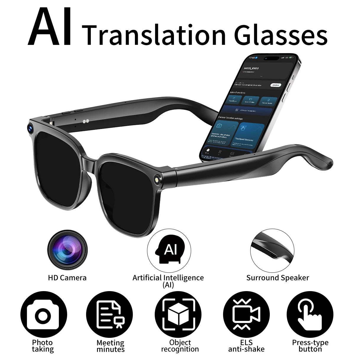 PEJE 2026New 800W Pixel Camera Smart Glasses Men Video Recording AI Photo Recognition Bluetooth Call Voice Translation Sunglasse