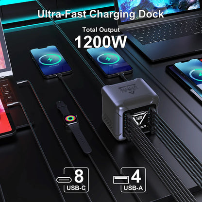 800W GaN Charger USB C Fast Desktop 10-port USB Type C PD3.1 Charger Fast Charging for iPhone 16 15 14 Samsung S24 Xiaomi Laptop