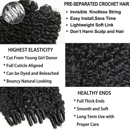 Burmese Curly Crochet Human Hair Pre Looped Deep Wave Human Hair Crochet Miracle Knots Feathered Human Crochet Hair Extensions