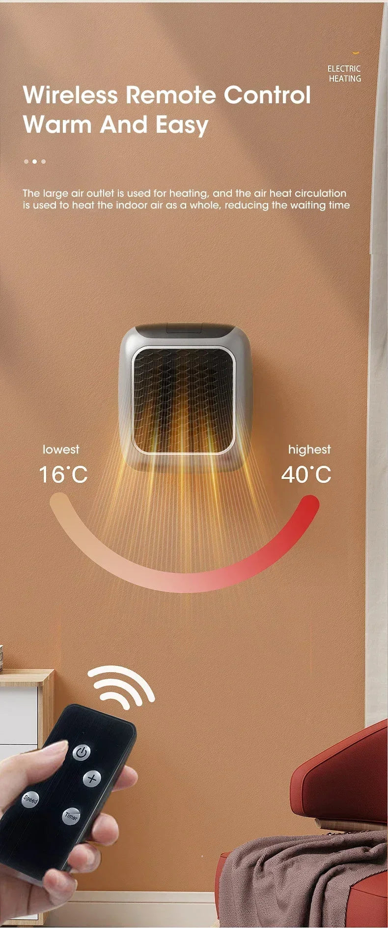 800W Portable Electric Heater EU Small Bathroom Fast Heating Fans Bedroom Heater Home Use Warming Device with Remote Control