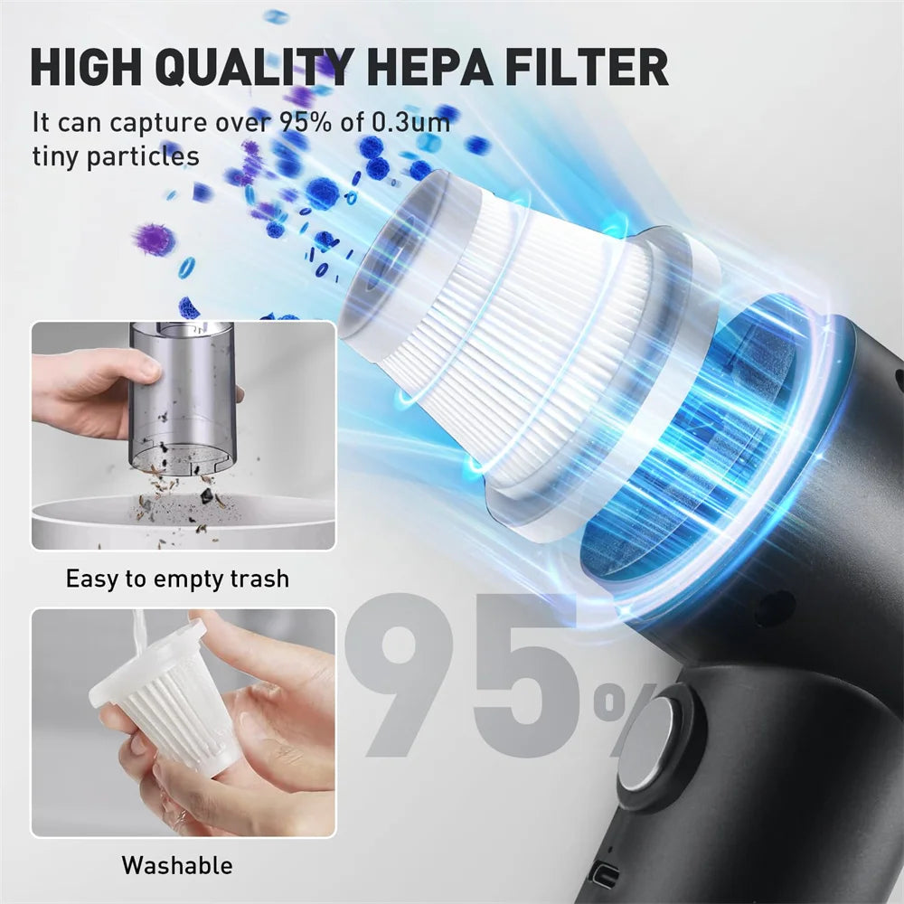 Cordless Handheld Vacuum Cleaner High Power Mini Portable Car Dust Collector with Hairdryer Function for Auto Interior Cleaning