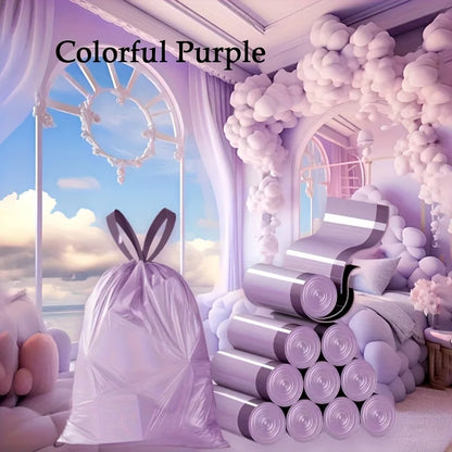 Purple Drawstring Trash Bags 100-Pack Thick Leak-Proof Disposable Garbage Bags for Kitchen Bathroom Home Trash Cans