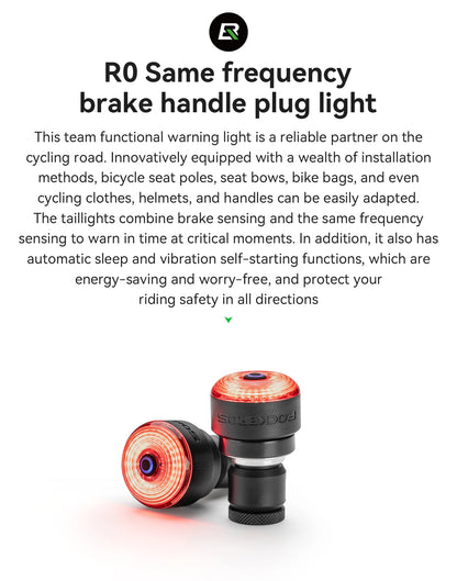 ROCKBROS Bike Handlebar Light LED Bicycle Waterproof Rechargeable Road Bike Handlebar End Plug Warning Taillight Bike Accessory