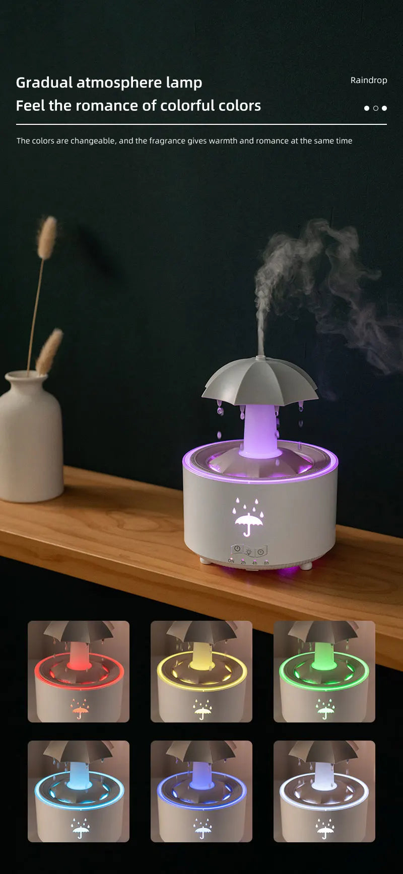 New Creative Rotating Raindrop Aromatherapy Machine Rain Cloud Humidifier Heavy Fog Quantity Colorful Moving Head Humidifier